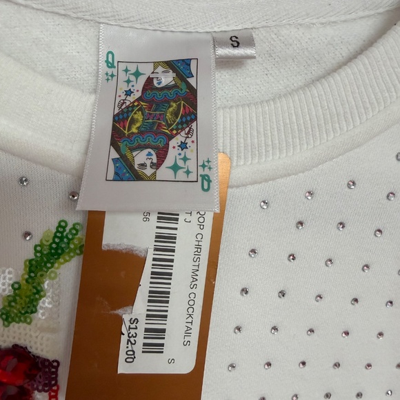Queen of Sparkles Sequin Rhinestone Christmas Cocktails Sweatshirt Small RARE - Picture 4 of 5